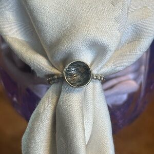 Pandora Silver Ring with Dark Rutilated Quartz